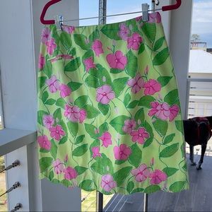 White Label!! Vintage! Lilly Pulitzer Pink floral on green vine skirt - 12